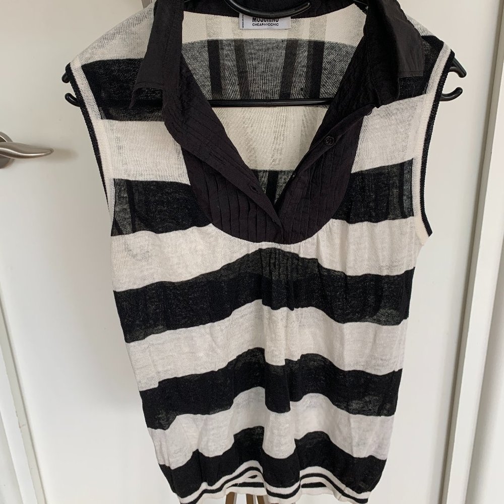 Vintage Moschino Linen Top, Striped, Size Small